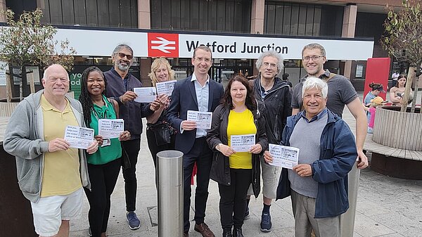 Campaigners outside watford junction