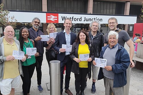 The Lib Dem team outside Watford Junction station