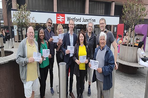 The Lib Dem team outside Watford Junction station